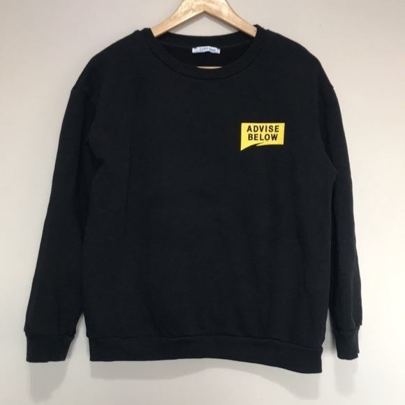 Zara Trafaluc Advise Below Black Crew Neck Sweatshirt Medium - Picture 4 of 11